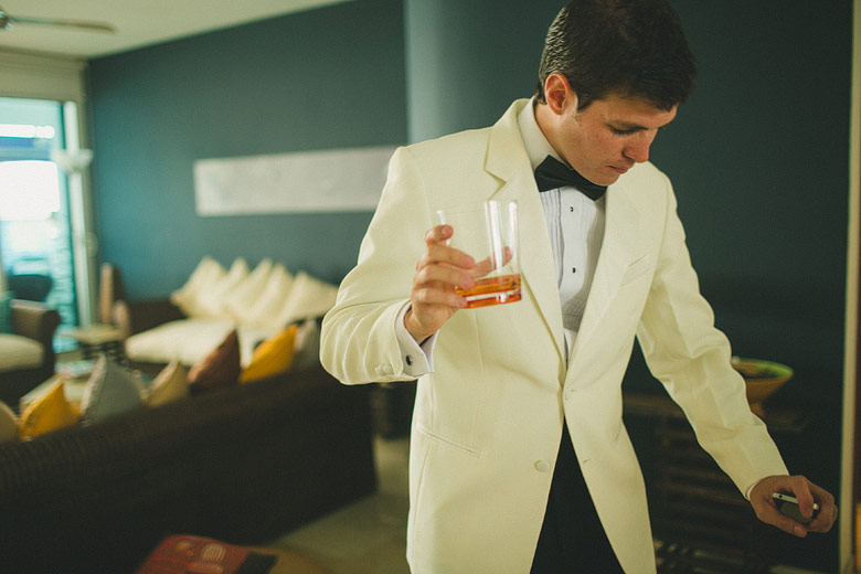 Groom getting ready for the wedding in Cartagena, Colombia